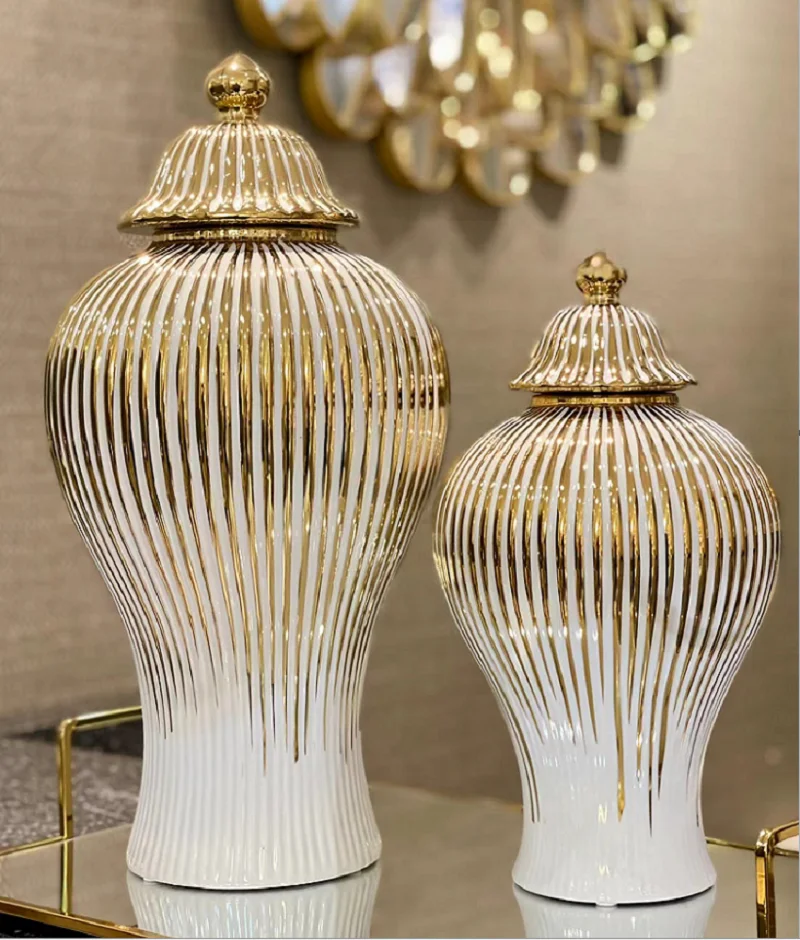 Ceramic Light Luxury Electroplated General Cans European Style Flower Vase Crafts Decorative Decorative Storage Tanks with Soft