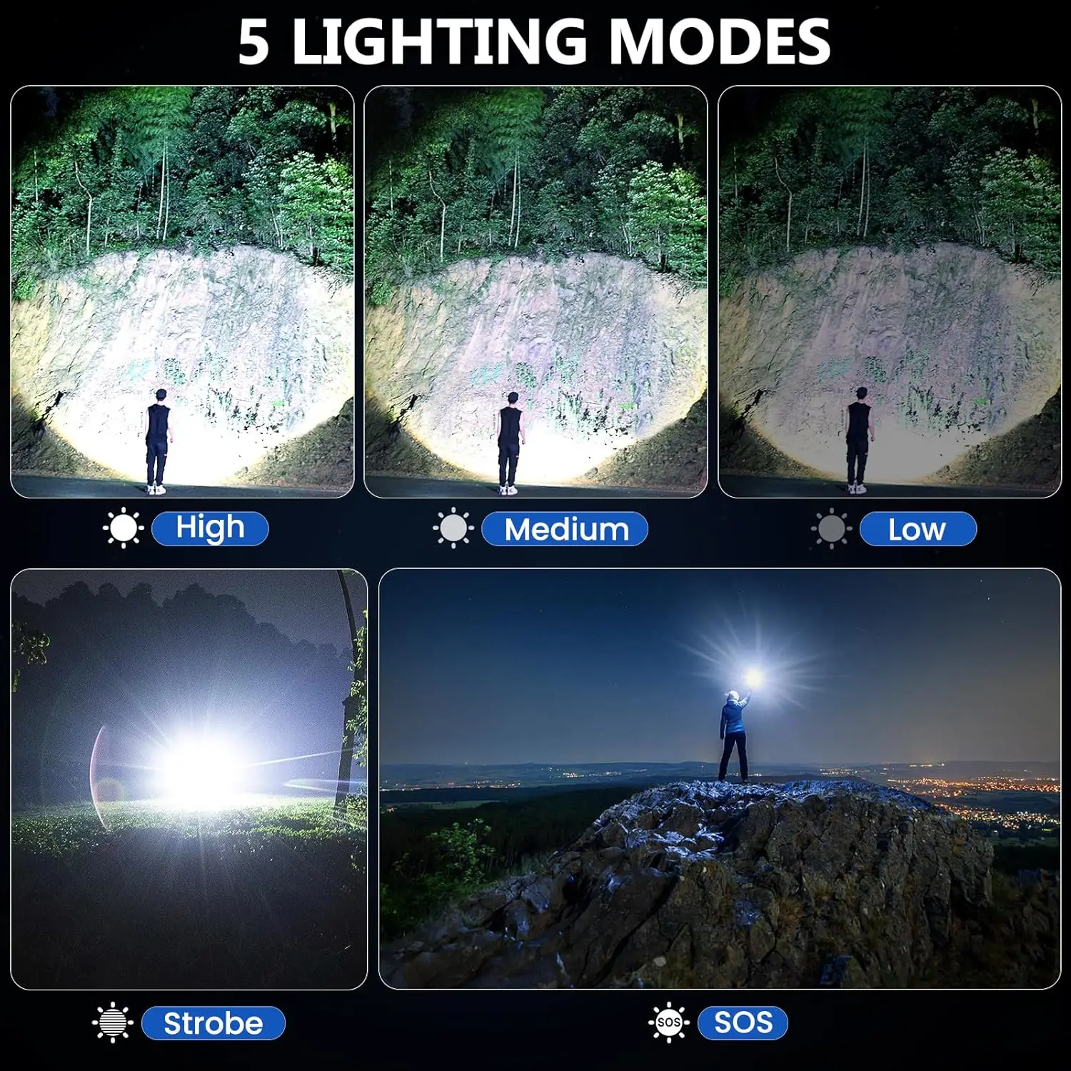 99,000 Lumens Rechargeable LED Flashlight, Waterproof High Brightness Flash Light for Camping Hiking (2 Pack)