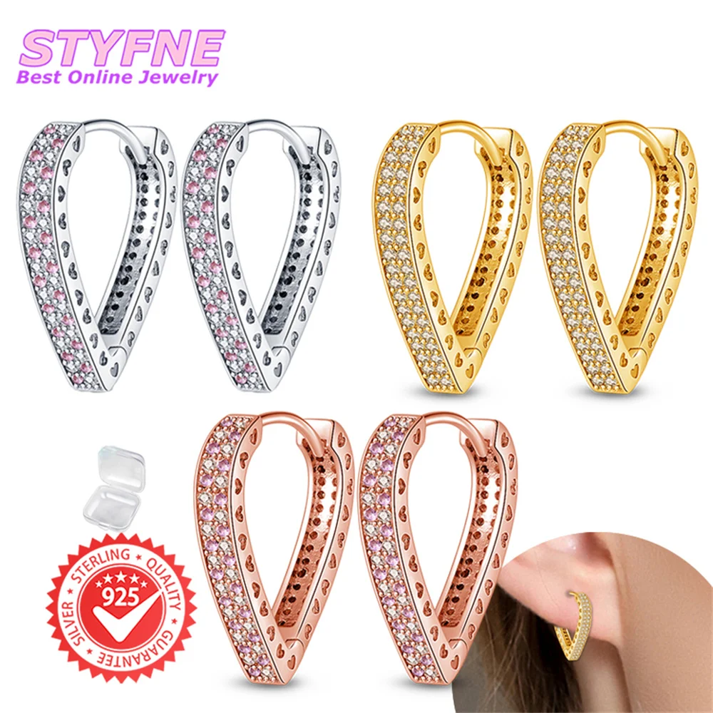 3 Set 925 Sterling Silver Simple Heart-Shaped Striped Zircon Hoop Earrings for Women Girls Fashion Earrings Jewelry Gifts