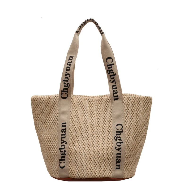 2023 Summer Beach Straw borsa da donna di grande capacità Shopper Tote donna borsa per il trucco a tracolla di colore puro borsa da donna Casual