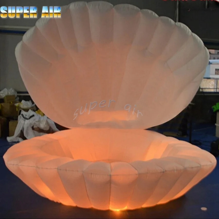 Free blower beautiful giantwithe inflatable shell with colorful led light for stage decoration