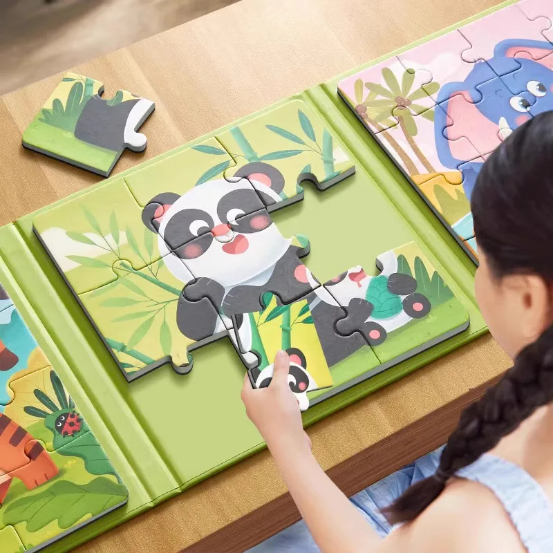 Rompecabezas magnético para niños de 3 a 6 años, rompecabezas magnético para bebés, rompecabezas de tráfico de animales de dibujos animados, juguete Montessori para niño/niña, regalo de tres bloques