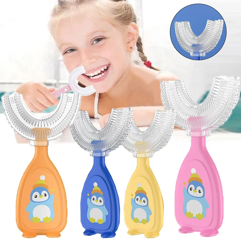 

U Shaped Kids Toothbrush 360 degree oral cleaning soft silicone brush head BPA Free Children's toothbrush U-shaped