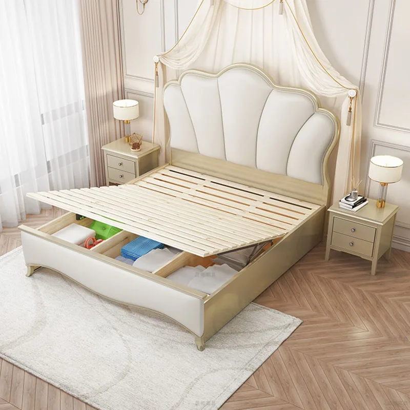 Wood Mattress Bed Light Double Luxury French French Bed Lamp Sheets Princess Somieres Y Marcos De Cama Bedroom Set Furniture