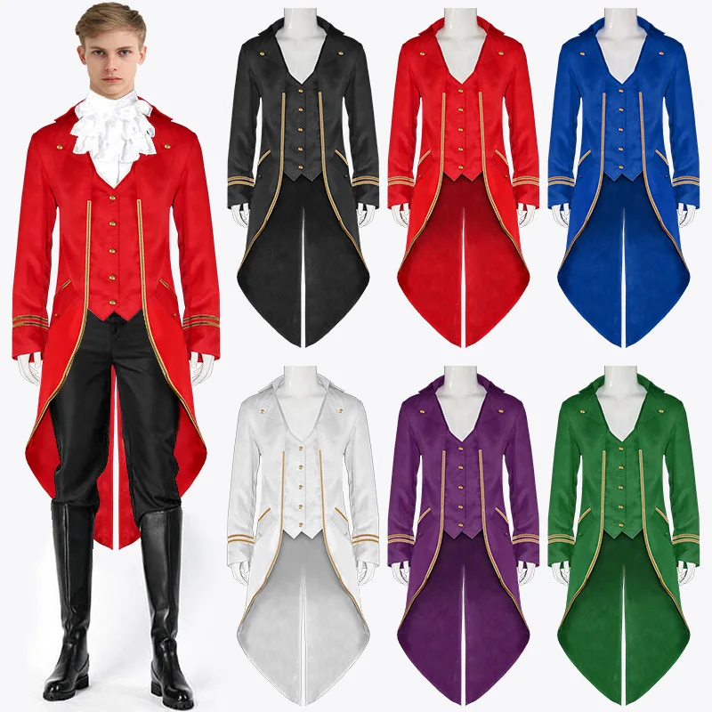 Medieval Retro Red Tailcoat Mens Jacket Coats Swallowtail Dust Cosplay Steam Punk Costume Palace Dress Europe Uniform