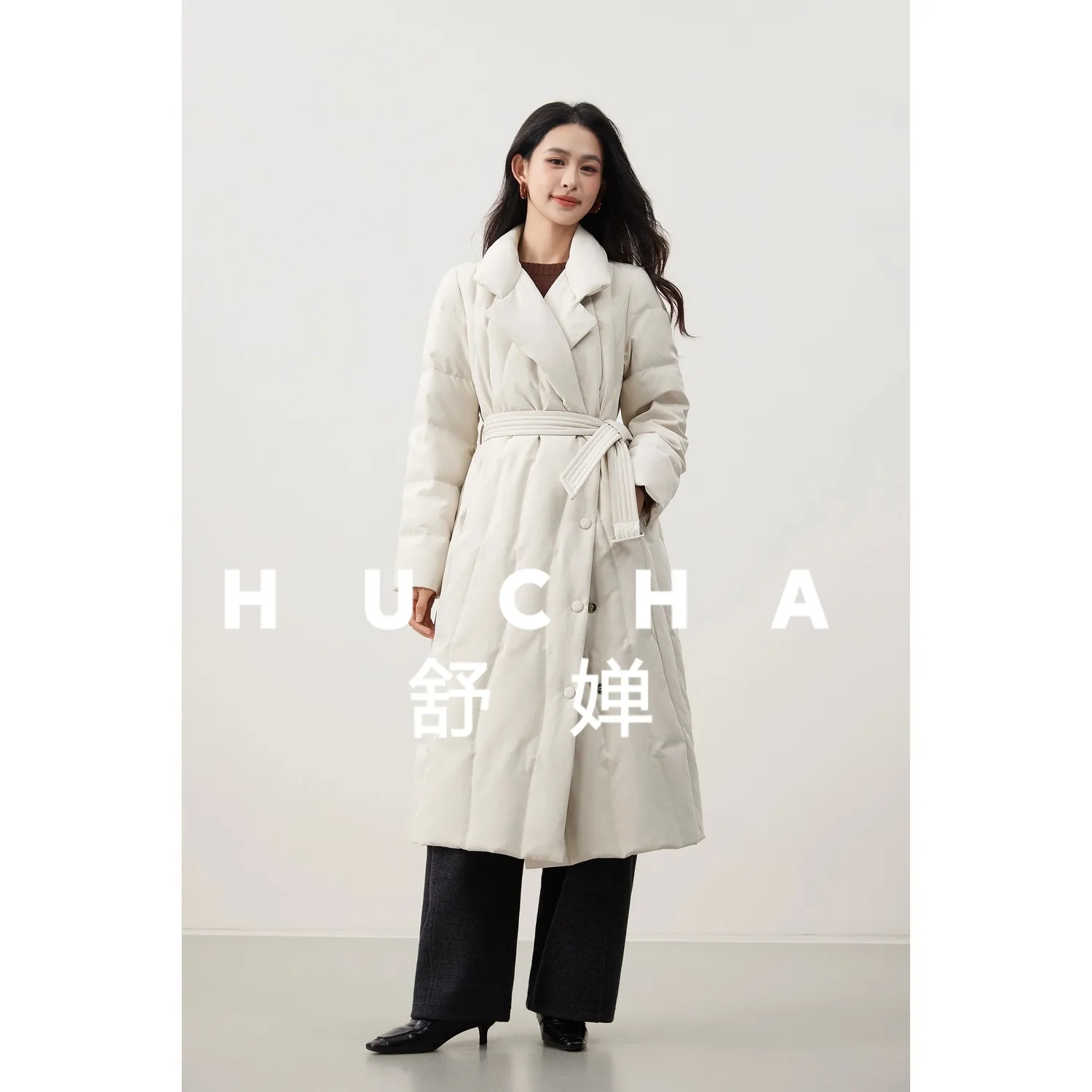 

[Light luxury commuter style] Minimalist and high-intelligence 90 white duck downsilhouette lapel long down jacket for women