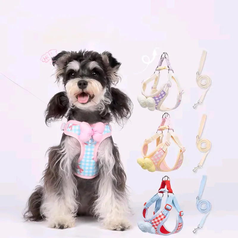 

Small Dog Leash Bowknot Harness Hiking Vest-Style Schnauzer Outdoor Harness Breathable Pet Wearables Dog Daily Walk Leash