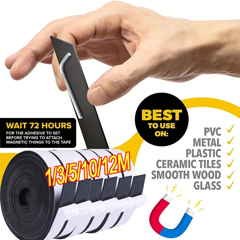 Self Adhesive Magnetic Tape Cuttable Rubber Magnetic Strip for Fridge Wall DIY Photo Poster Fixing Tape Home Office Storage Tool