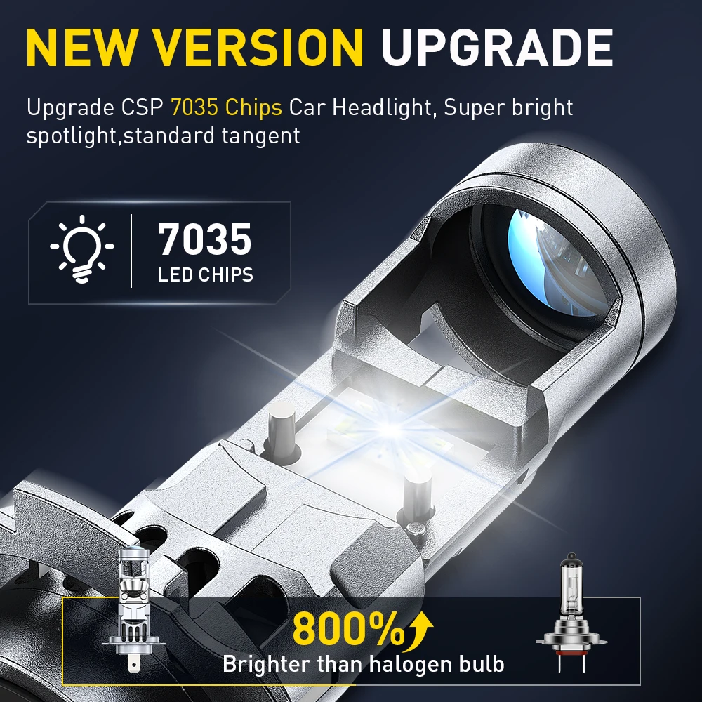 2Pcs AUXITO Turbo H7 LED Lamps with Projector Lens Headlight Bulb Canbus Car Lights For Left-Hand Drive 12V 6500K White 20000LM