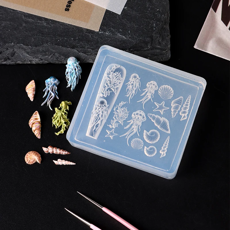 1 Pcs Soft Silicone Nail Rose Flower Heart Mold 3D Butterfly Goldfish Shell Carved Cartoon Template Nails Accessories For Salon