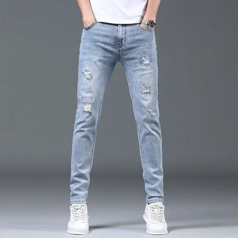 Luxo Verão Designer Coreano Clássico Streetwear Cowboy Calças para Homens Moda e Confortável Namorado Skinny Jeans Homens