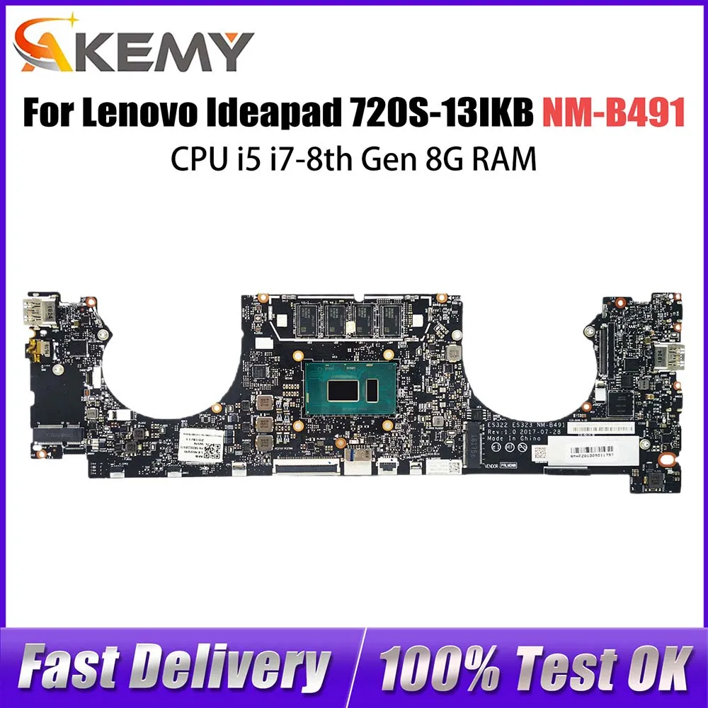 5B20Q38983 Mainboard For Lenovo Ideapad 720S-13IKB Laptop Motherboard ES322 ES323 NM-B491 With i5-8250U i7-8550U CPU 8G RAM