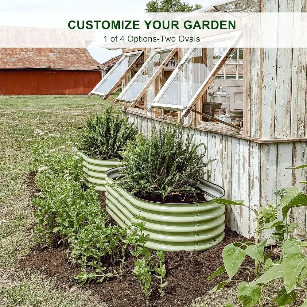 4-in-1 Galvanized Raised Garden Beds, 17 Tall, Outdoor Metal Planter Boxes for Vegetables, Fruits, Herbs, DIY Gardening, Sage Gr