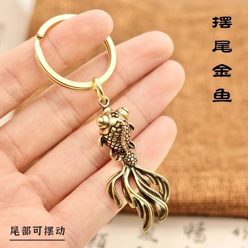 

Brass Goldfish Keychain Pendant With Annual Surplus Car Accessories Pendant Handcrafted Creative Tail Movable Gift