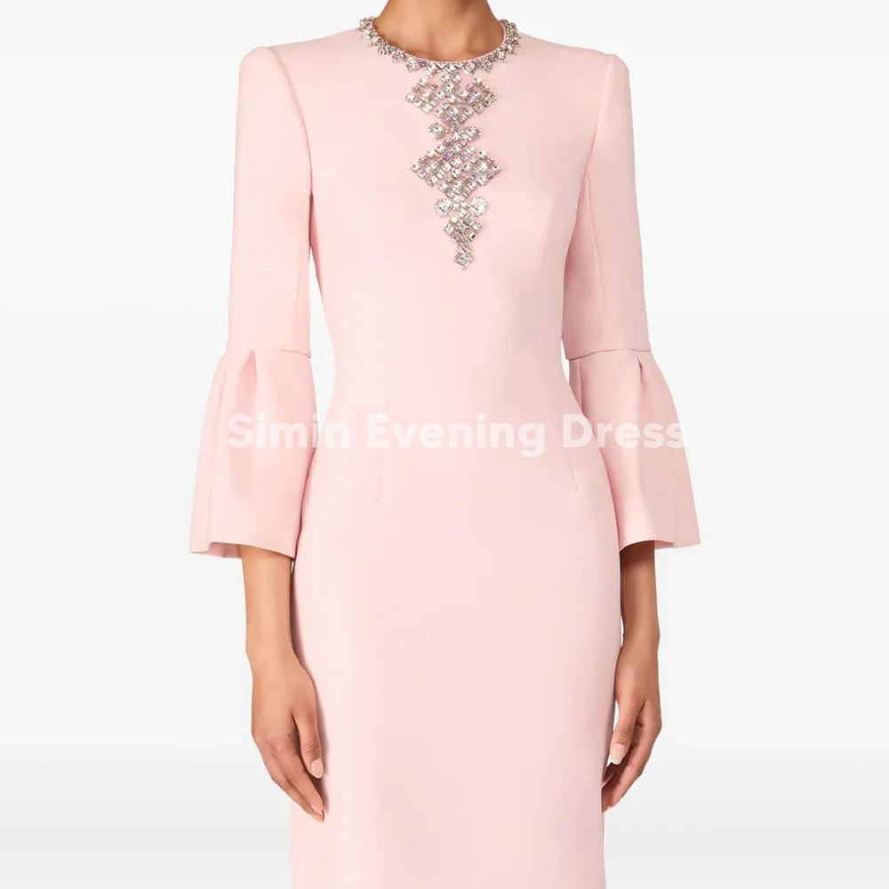 

Simin Customized Women's Beaded O-neck Straight Luxury Evening Dresses With Long Sleeves Tea-Length Elegant Party Dresses 2025