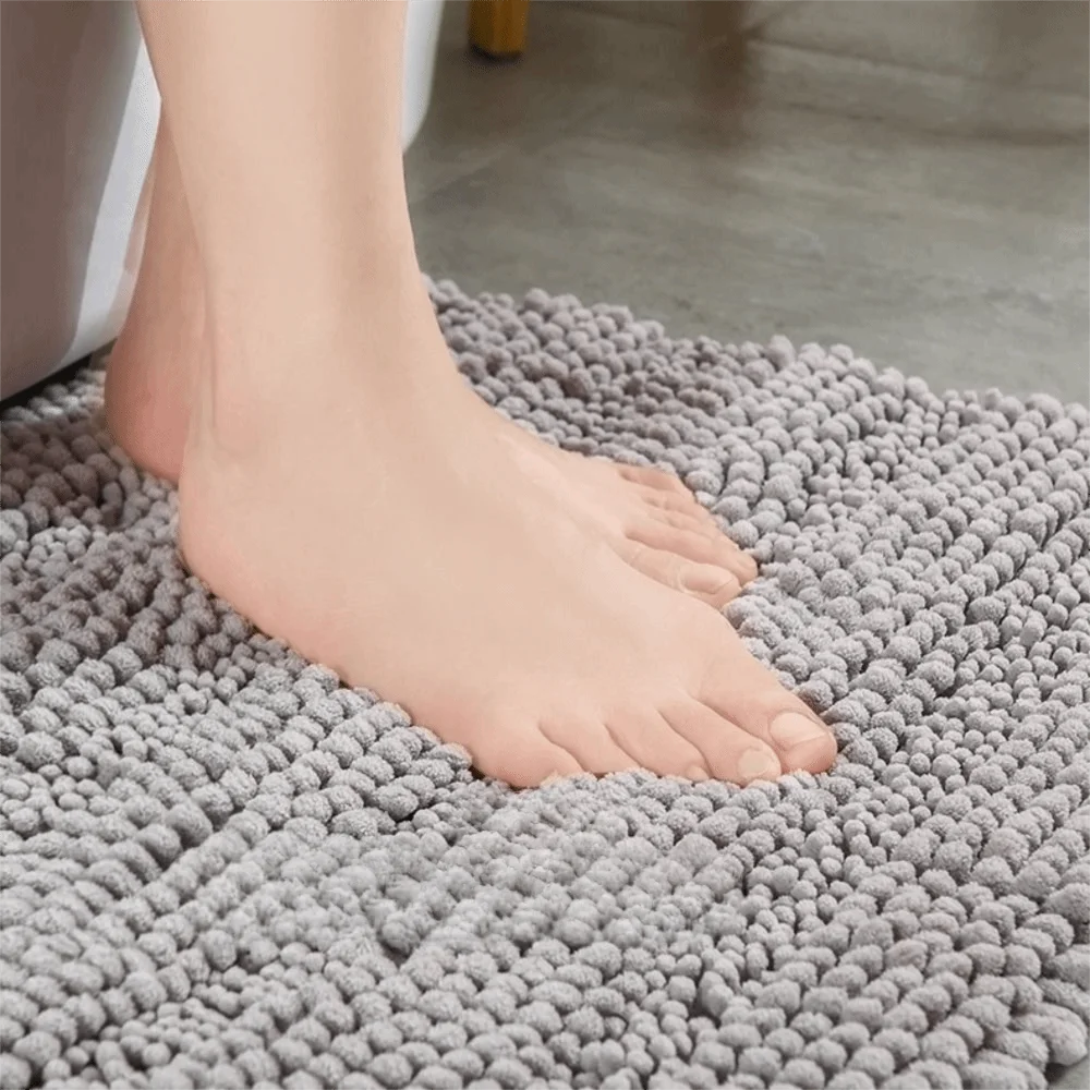Multipurpose Thickened Chenille Bath Mat Shaggy Hair Non-Slip Bathroom Rug Soft Water-absorbent Door Mat Entryway