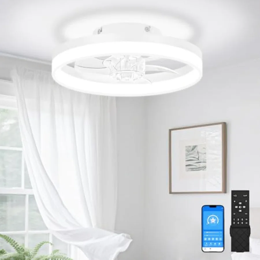 

Small Ceiling Fans with Lights and Remote, Low Profile Ceilg Fans with Light, 3000K-6500K Dimmable LED Ceilg Light Flush Mount,