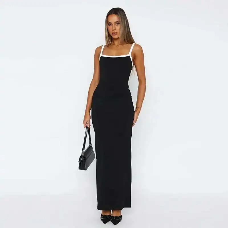 

Summer 2025 New Women's Solid Color Sleeveless Slim Fit Sexy Suspender Dress with Wrapped Buttocks Dress Robe Vestido Women
