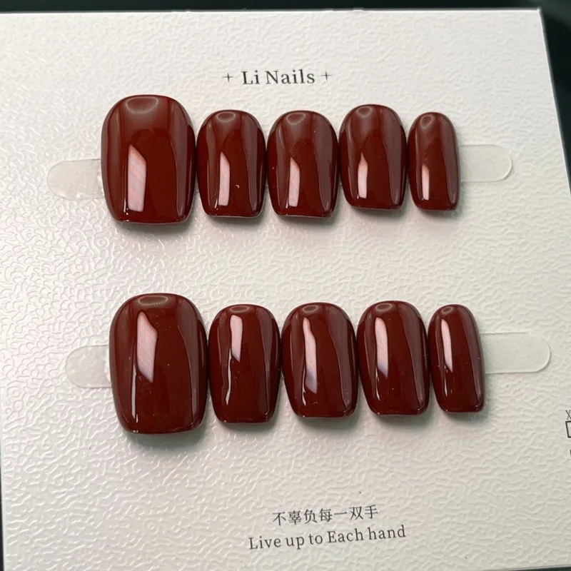 Wine Red Cherry Pure Handmade Wearable Nails High Quality Monochromatic White Enhancing Autumn Winter New Style Beauty Health