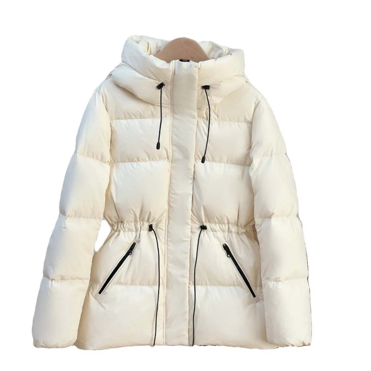 Down Jacket Women White Duck Down Waistband Hooed Thickened Mid-Length Coats Fashionable Warm Jacket for Winter 2023 Loose Tops