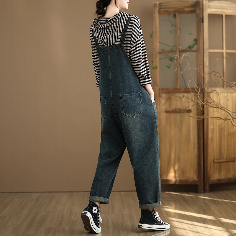 Jeans Baggy Algodão Casual para Mulheres, Macacões Azul Aricaca, Alta Qualidade