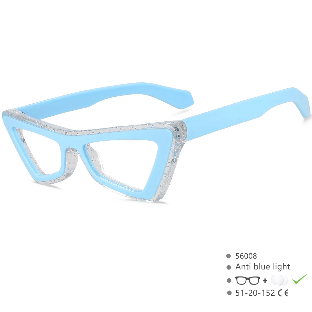 Große Brillengestelle, Katzenaugen-Form, Anti-Blaulicht, Kunststoff-Brillengestell, Anti-Ermüdungs-Computerbrille, Damenbrille, Brillen 56008