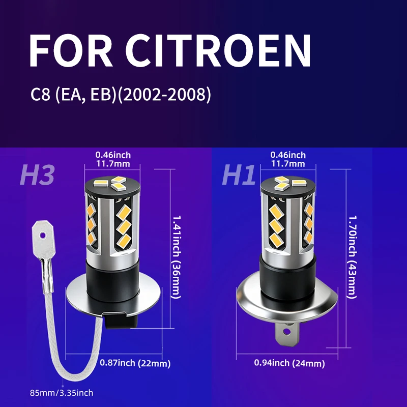 For Citroen C8 EA EB LED Fog Lights Bulbs Fornt Foglight Lamp Bulb 2002 2003 2004 2005 2006 2007 2008 Phase I