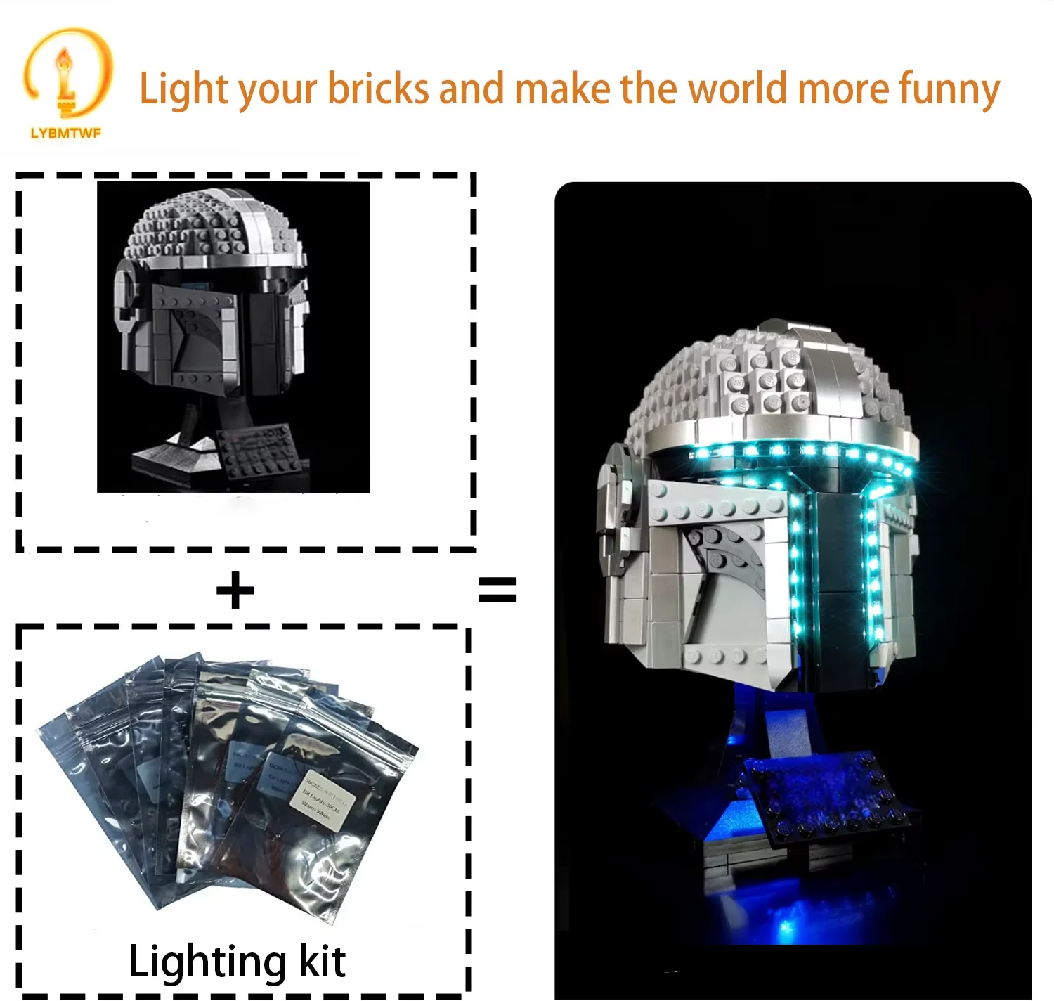LYBMTWF LED Lighting Kit Compatible with Lego 75328 Mandalorian Helmet Model (NOT Include The Model Bricks)