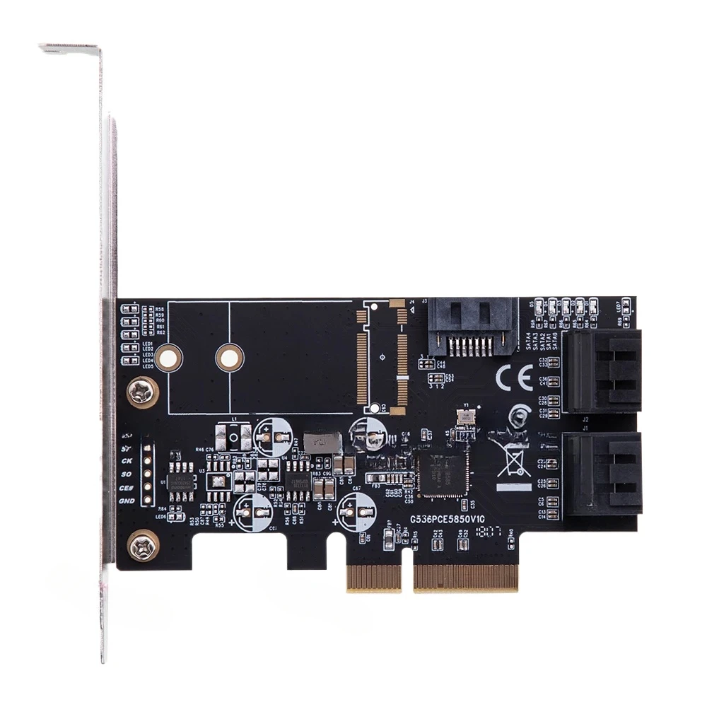 Pcie3.0x4 to 5-Port Sata3.0 Extended Card Hard Disk Transfer Jmb585 Core Drive-Free Black Dress Feiteng