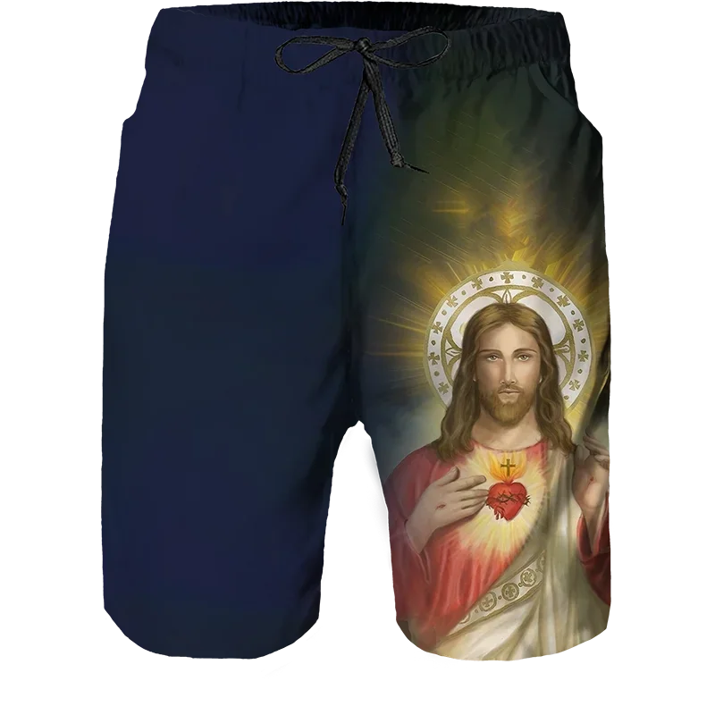 Christian Jesus 3D Printed Short Pants For Men Fashion Religion Our Lady Summer Graphic Trunks Casual Streetwear Y2k Trousers