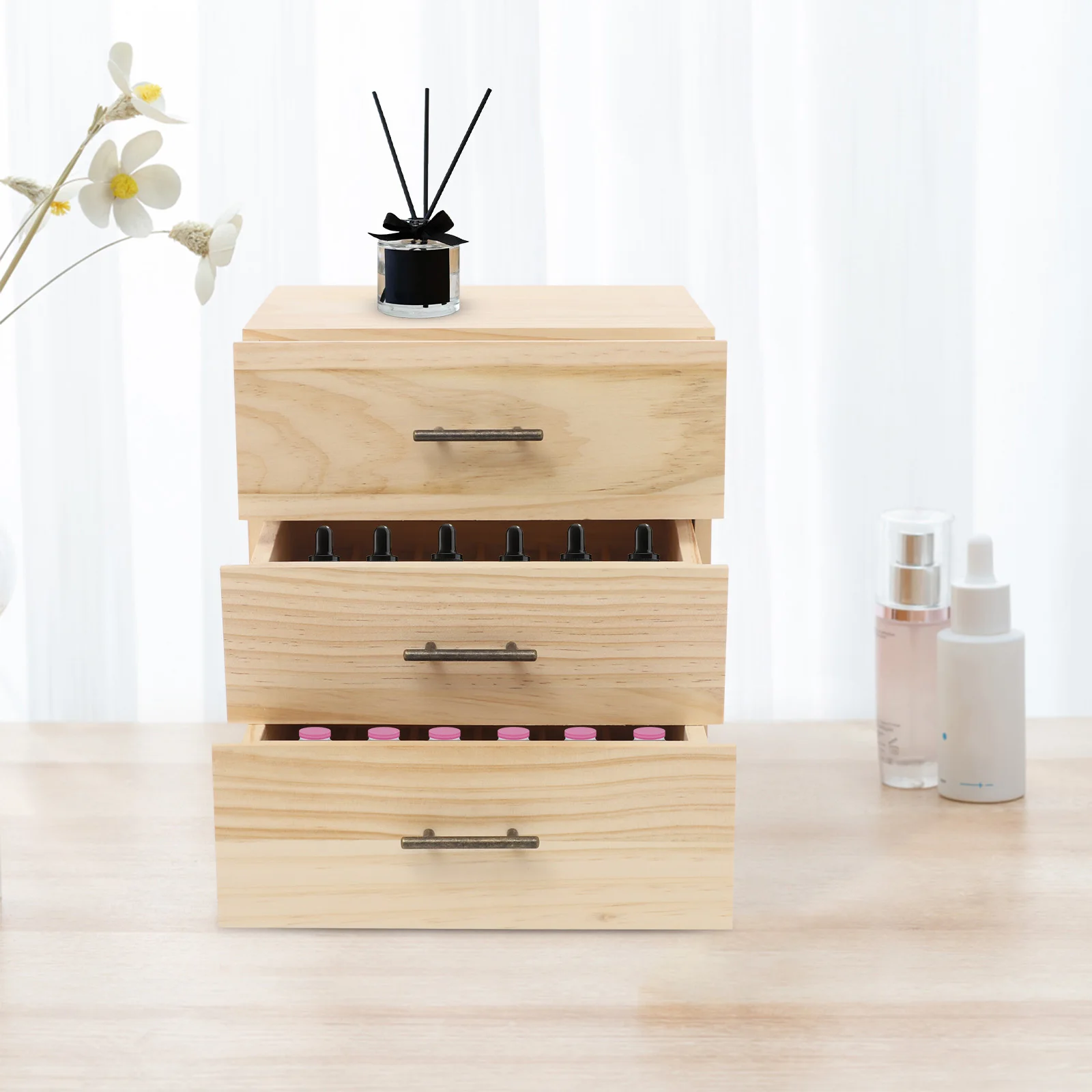 90 Fächer Holz-Aufbewahrungsbox für ätherische Öle, Tragetasche für ätherische Öle, Flaschen aus Kiefernholz, 5 ml und 15 ml – Detail 1