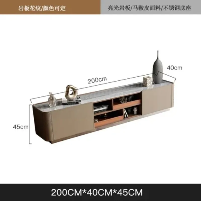 GZ-22 Coffee Table TV Cabinet Combination Modern Minimalist Nordic Light Luxury Saddle Leather Creative Floor Cabinet Low Cabine