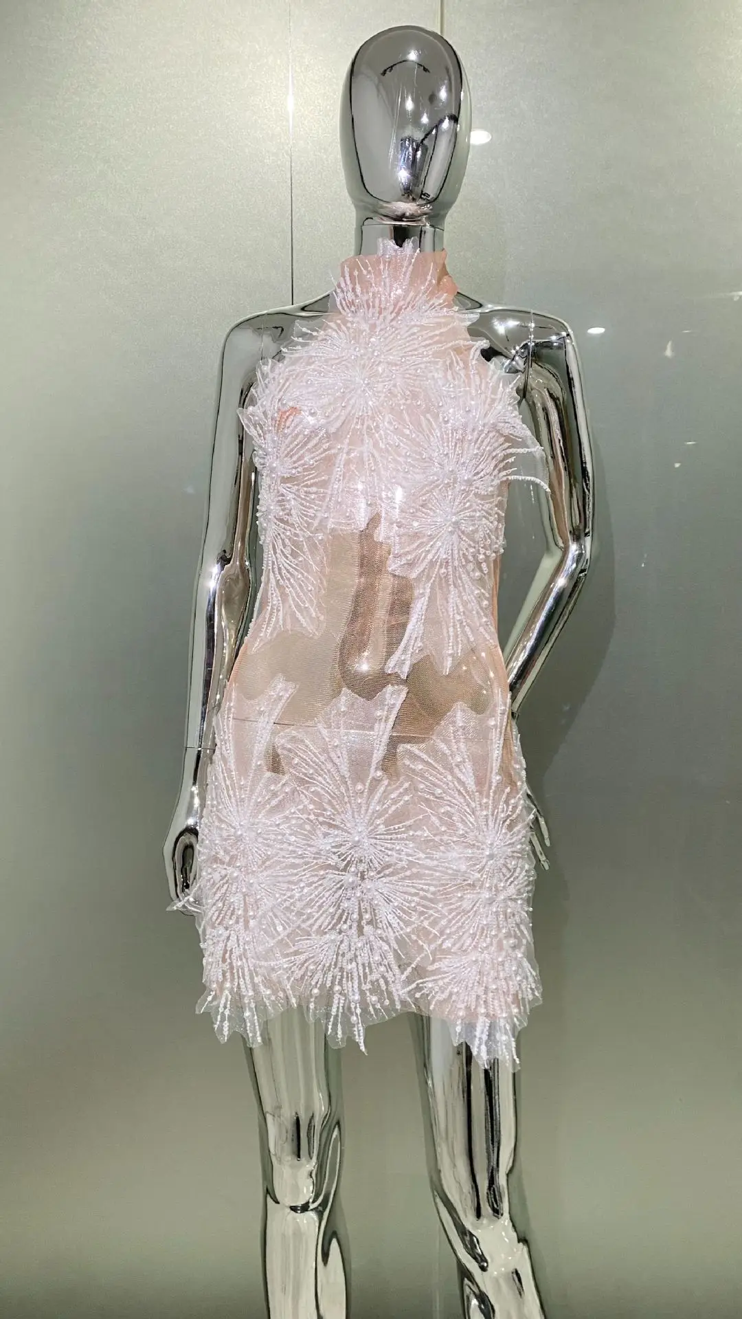 2025Nieuwe aankomst damesjurk sneeuwvlok paillettenborduurwerk sexy pure jurk party stage performance jurk