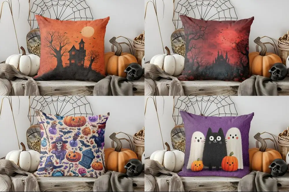 

Home Decor Halloween House and Trees Decorative Pillow Pattern Cushion Cover Suitable for Sofa Bedroom Car Pillow Cover