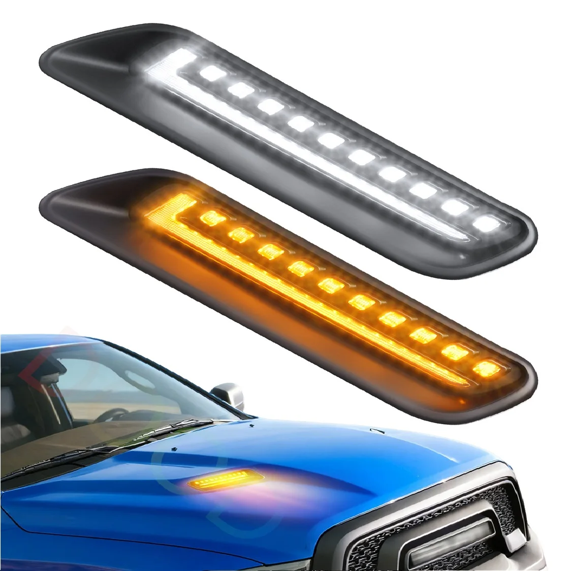 

Bonnect scoop Led lights fit for Dodge Ram 1500 2010-2022 Daytime Running Turn Signal Lights Accessories