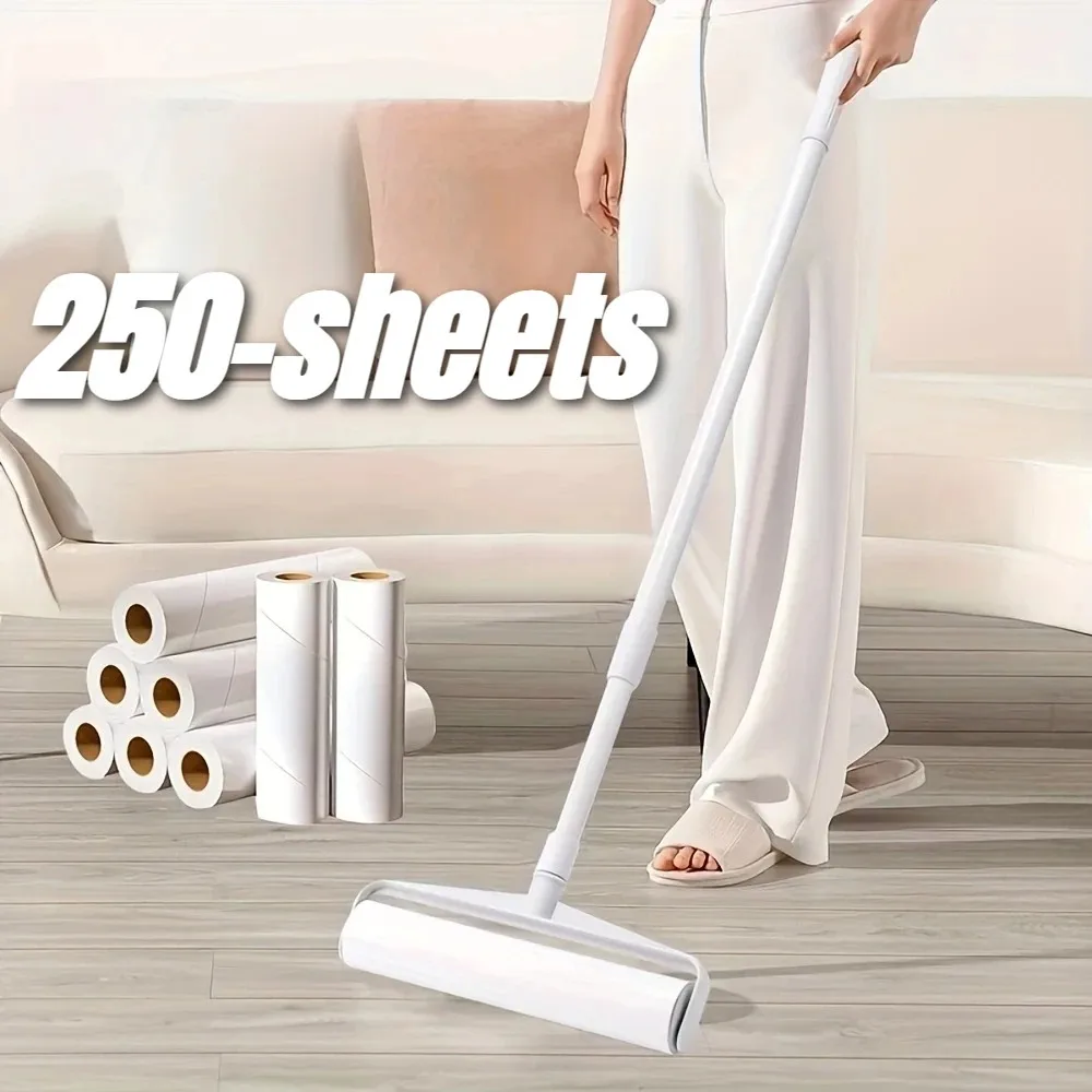 Long Handled Cotton Roller, Sofa Carpet Cleaner, Large Adhesive Tear Off Brush, Pet Hair Removal Roller，Lint Roller