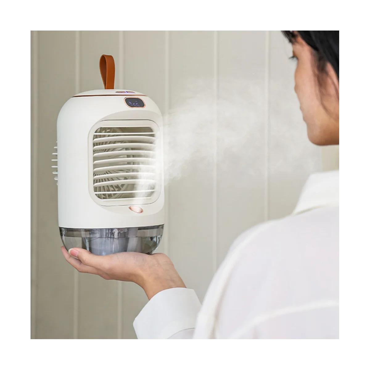 Electric Fan Rechargeable Portable Desktop Silent USB Cooling Mini Portable Fan Air Conditioners Home Humidifier,White-A59E