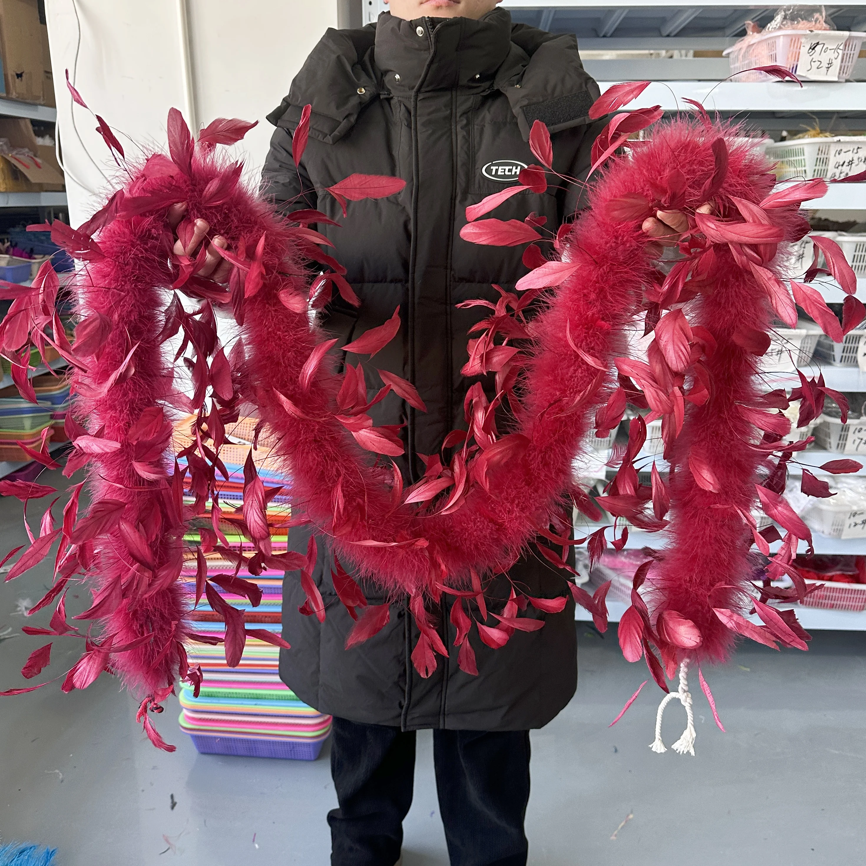 

2-метровый бордовый шарф-шаль из индейки с перьями марабу и отделкой куриных перьев для свадебного платья, украшение для сцены