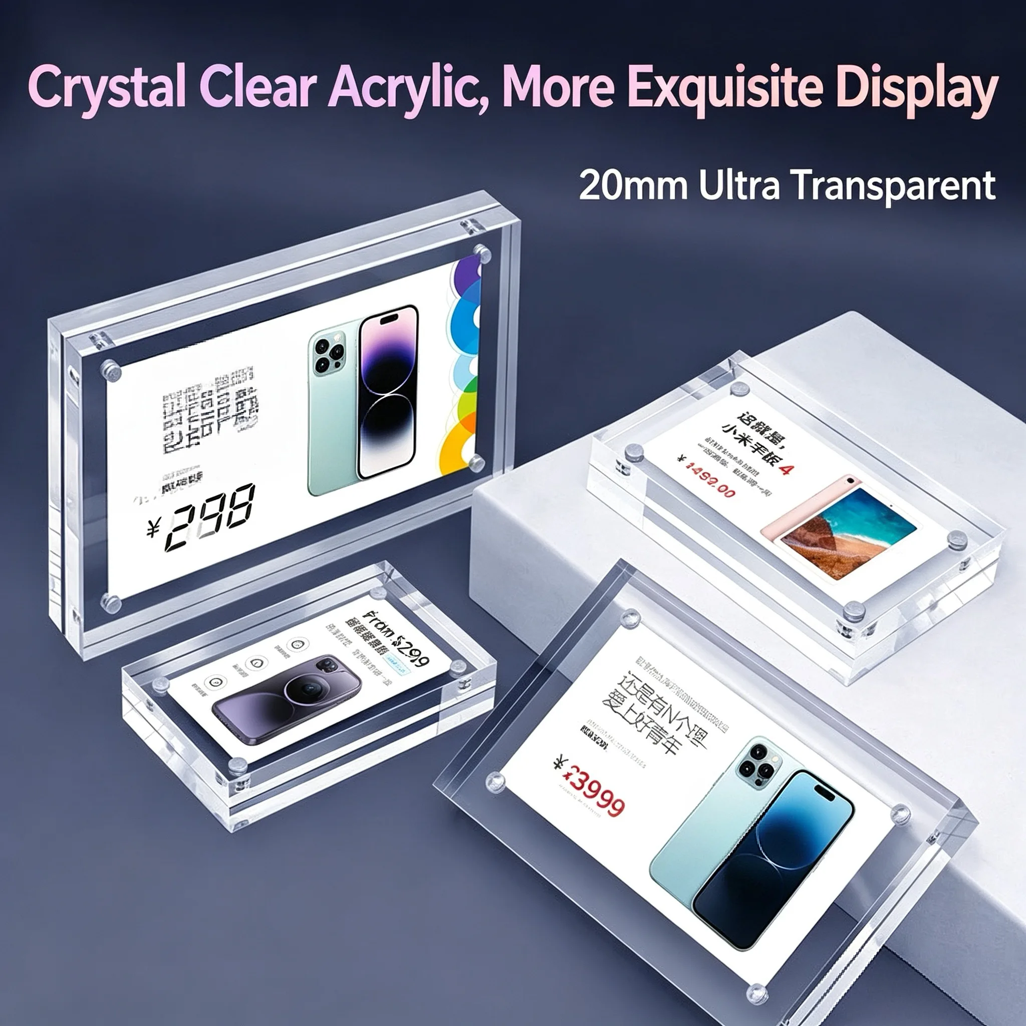 5 Pieces Double Sided Magnetic Acrylic Sign Holder Display Stand Menu Paper Price Label Holder Baby Photo Picture Poster Frames