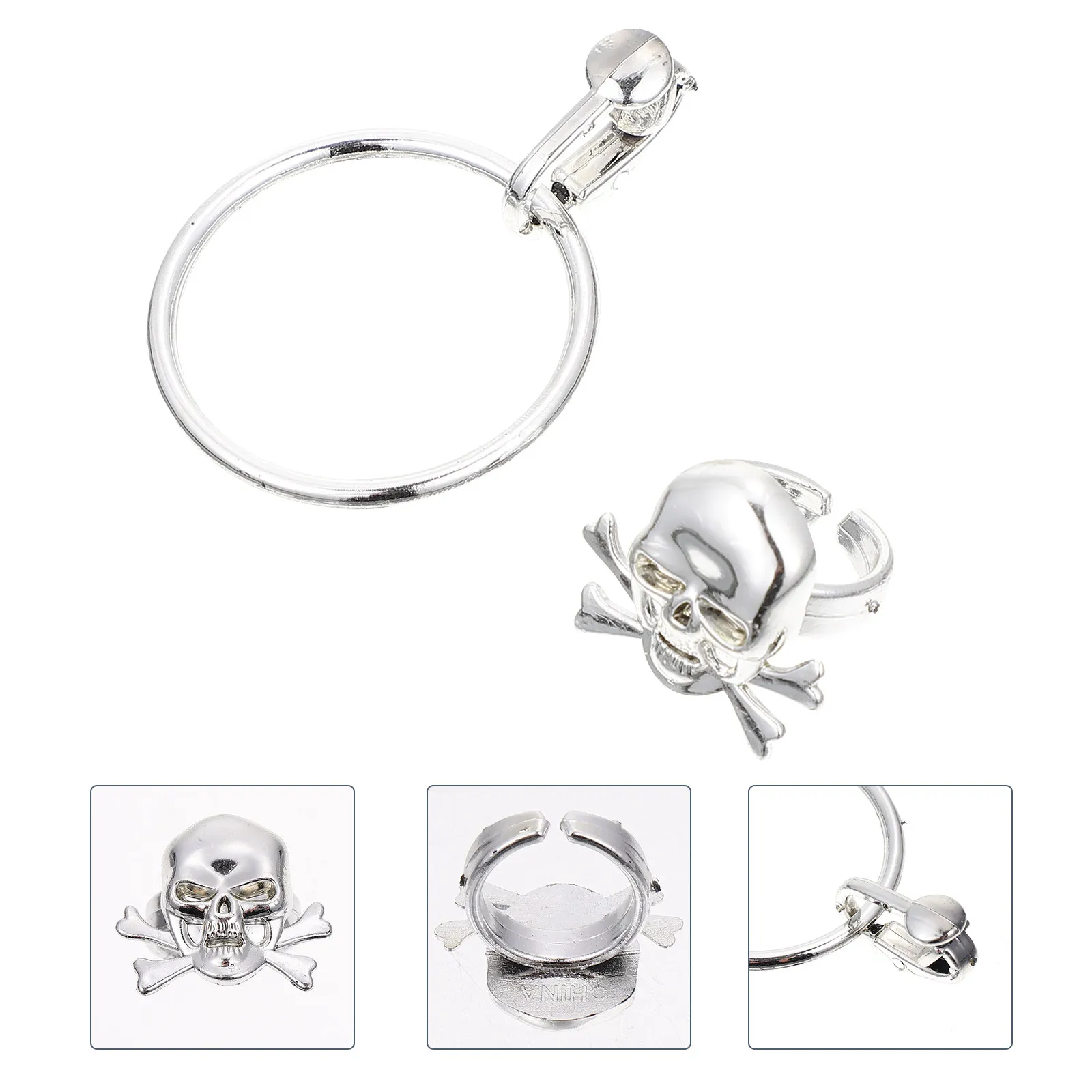 Pirate Skull Earrings and Rings Set – 20pcs Halloween Costume Accessories in Assorted Colors