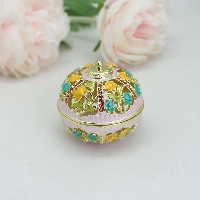 SHINNYGIFTS Wedding Favor Pewter Enamel Hollow circular flower box decoration box
