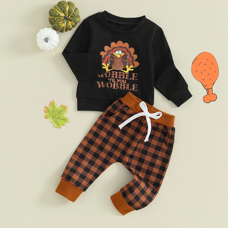 

Toddler Boys Thanksgiving Outfits Letter Print Long Sleeve Sweatshirts and Pants Set Baby Boys Fall Clothes