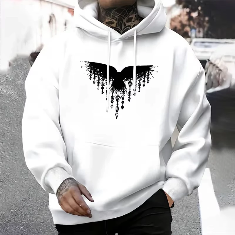 Viking Raven Mens Hoodie 2025 Urban Streetwear Fashion Hooded Sweatshirt Male Trendy Casual Street Style Autumn Winter Pullover
