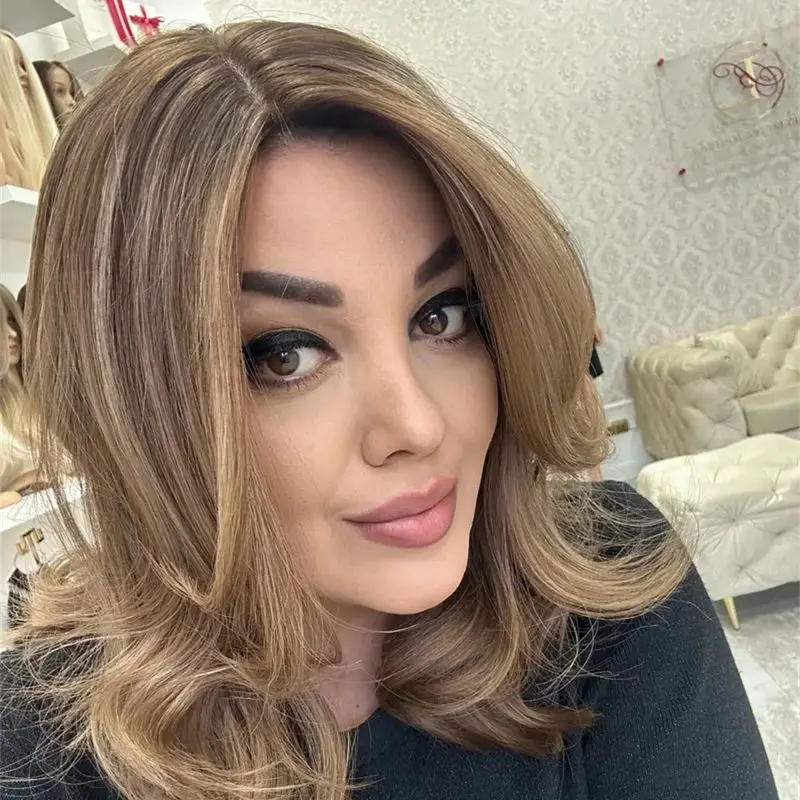 Picture 4: Ombre Brown Blonde Synthetic Lace Front Wig Natural Preplucked Hairline with Baby Hair Heat Resistant Lace Front Wig Wave Bob