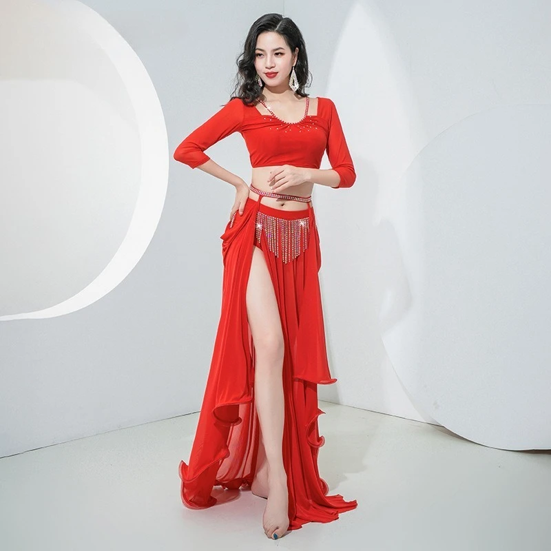 Personalizado 2025 novos trajes de dança do ventre original em forma de u cinta design luz luxo prática roupas simples desempenho vestido