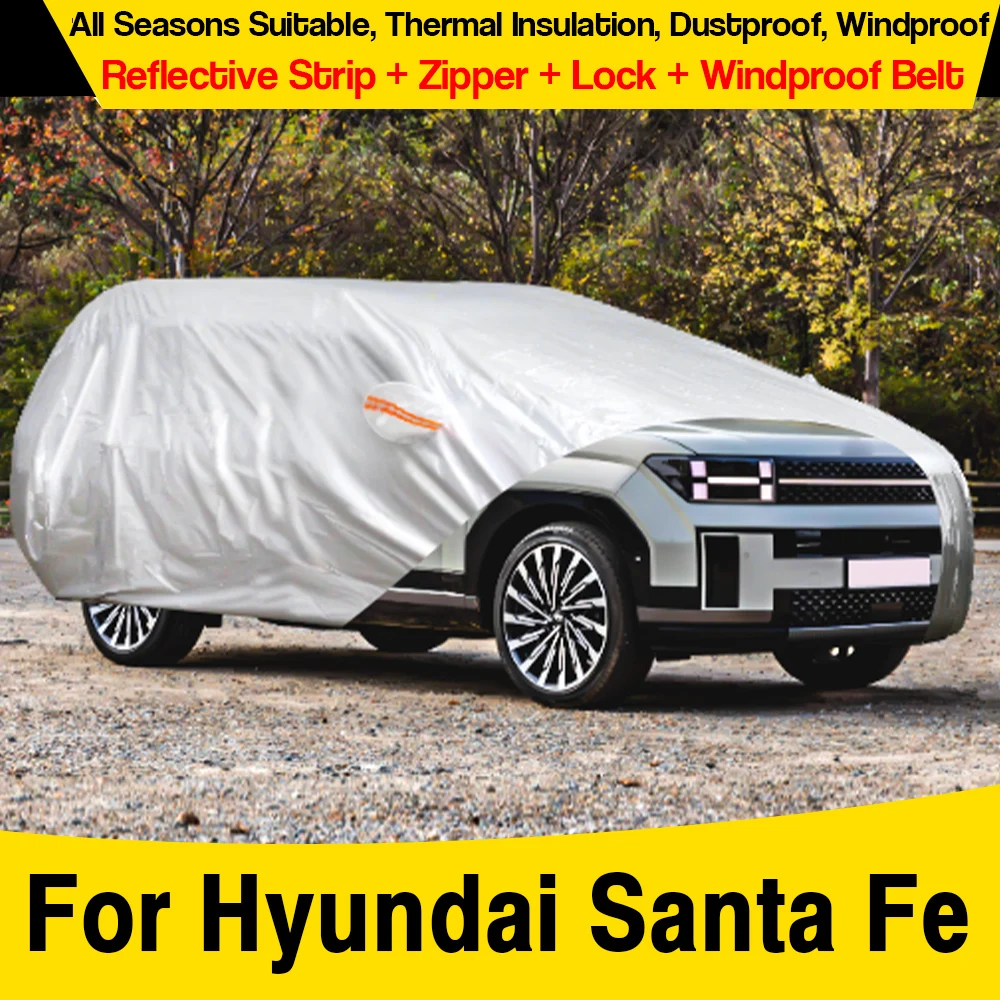 

Silver Car Cover For Hyundai Santa Fe 2000-2026 SUV Outdoor Anti UV Sun Rain Snow Wind Dust Proof Protection Cover