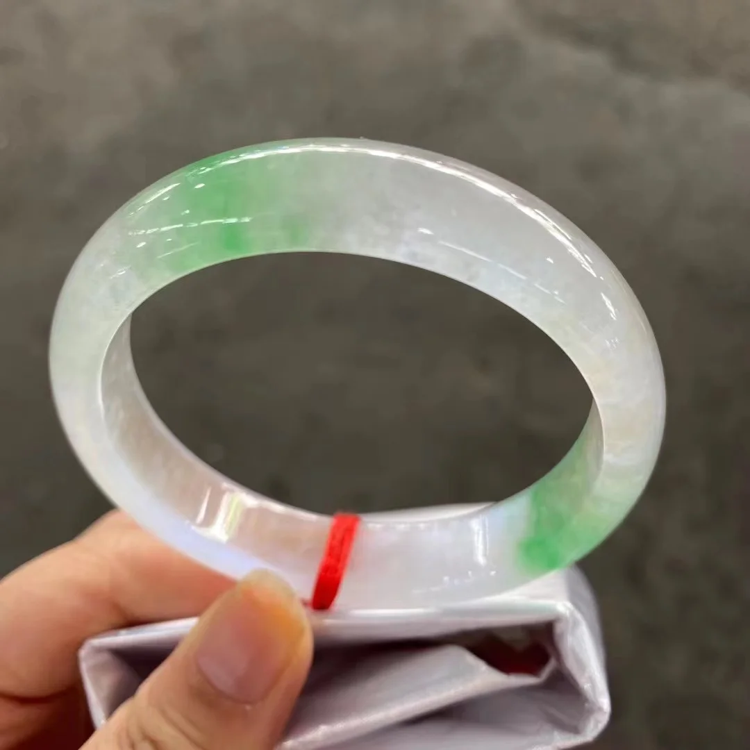 

NEW Natural Exquisite Jewelry Jadeite Banglet Burma Jade White Floating Flower Bracelet High-end Jade Handring Fine Accessories