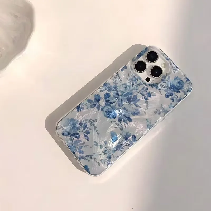 Blue Peony Flower Trendy Protector Phone Cases For Redmi Note 14 13 12 11 10 Pro 5G 14 13 Plus 13C 14C 4G Feather Cover Coque view 3