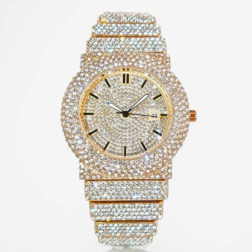 

Hot Sale Luxury Rose Watch For Man Full Diamond Hip Hop Ice Out Quartz Watch Fashion Waterproof Men's Wristwatch Dropshipping