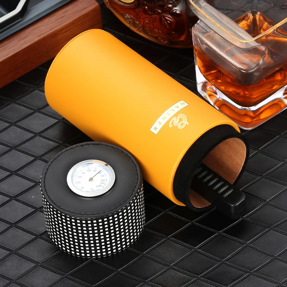 

Хьюмидор из кедрового дерева, коробка для сигар, портативный кожаный чехол для сигар с гигрометром, увлажнителем, черная трубка для сигар